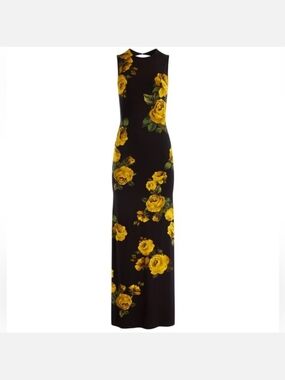 Alice + Olivia Black Maxi Dress with Yellow Floral Roses